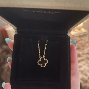 Van Cleef & Arpels Gold Necklace with Black Clover Pendant